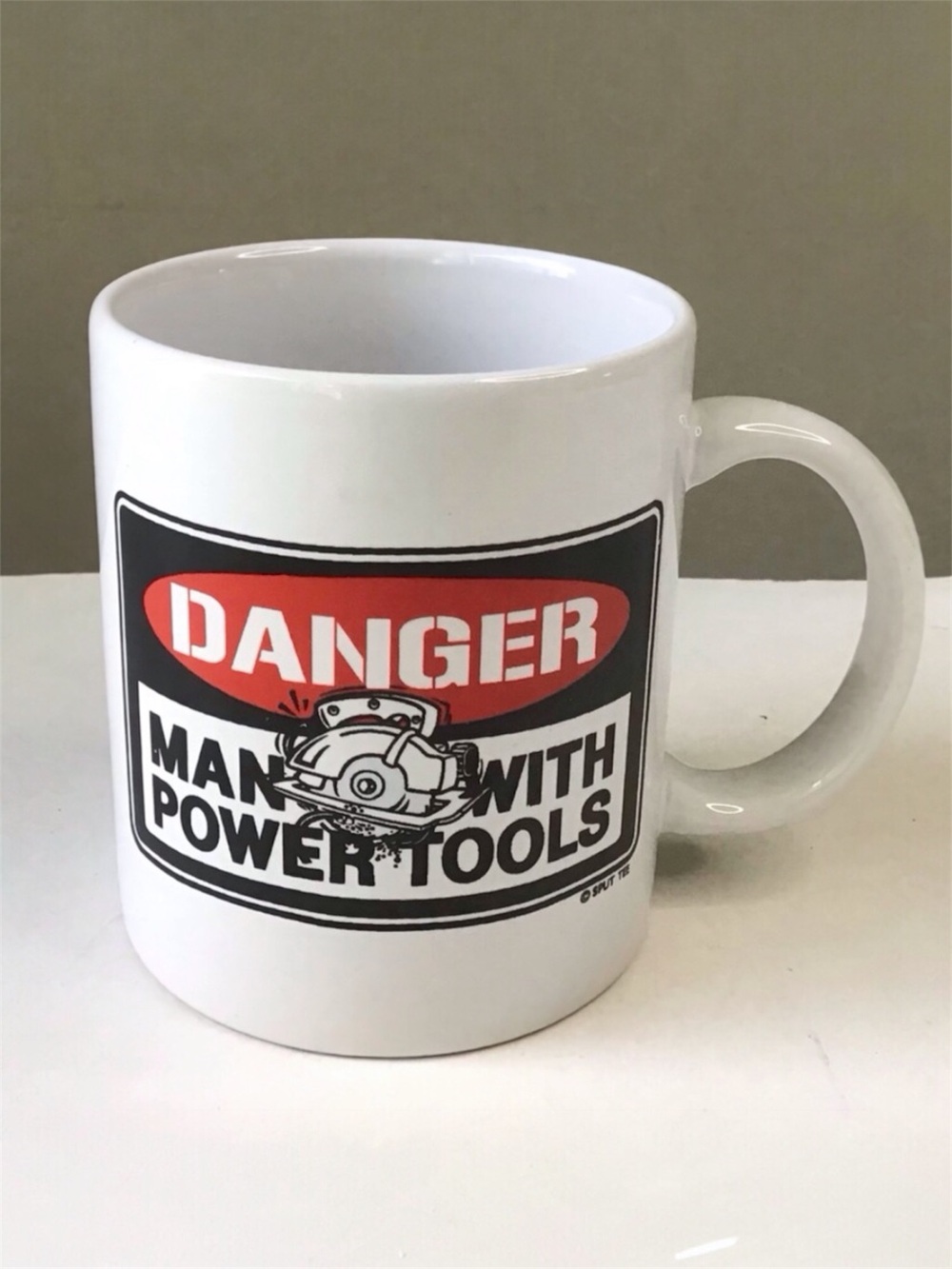 Vintage DANGER Man With Power Tools Coffee Cup Mug By Split Tee